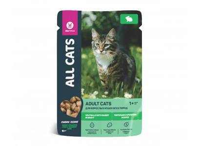 Влажный Корм All Cats (Олл Кэтс) Для Кошек Тефтельки Кролик в Соусе 85г (1*28) 