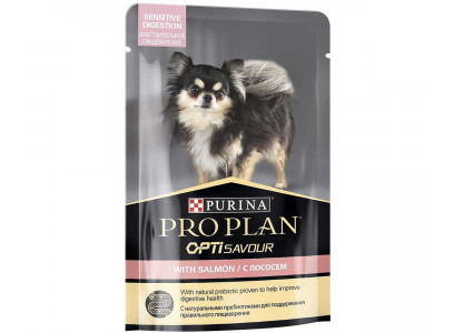 Влажный Корм ProPlan (ПроПлан) Для Собак Мелких Пород с Чувствительным Пищеварением Лосось в Соусе Adult Salmon 85г (1*24) 