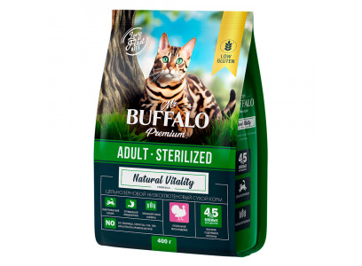 Сухой Корм Mr.Buffalo (Мистер Буффало) Для Стерилизованных Кошек Индейка Adult Sterilized 400г B115 
