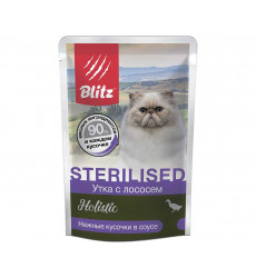Влажный Корм Blitz (Блиц) Для Стерилизованных Кошек Утка и Лосось в Соусе Holistic Sterilised Cat Duck & Salmon in Gravy 85г 681723