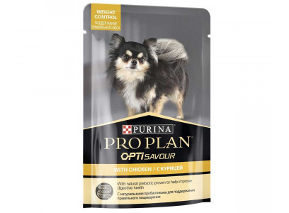 Влажный Корм ProPlan (ПроПлан) Для Собак Мелких Пород Контроль Веса Курица в Соусе Диетический OptiSavour Weight Control 85г (1*26) 