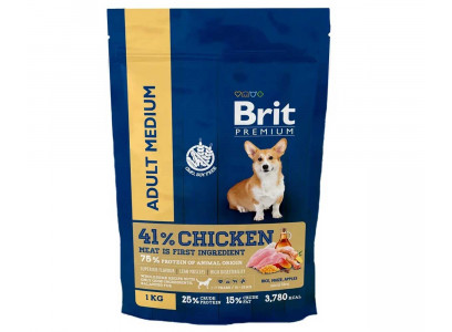 Сухой Корм Brit (Брит) Для Собак Средних Пород 10-25кг Курица Premium Dog Adult Medium 1кг 5049943 