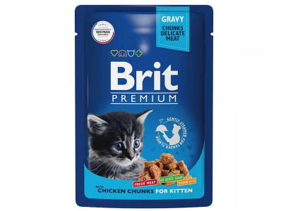 Влажный Корм Brit (Брит) Для Котят Цыпленок в Соусе Premium Cat Chicken Chunks For Kitten 85г (1*24) 5048809 