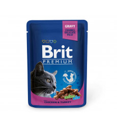 Влажный Корм Brit (Брит) Для Кошек Цыпленок и Индейка в Соусе Premium Cat Chicken & Turkey 85г (1*24) 5048823