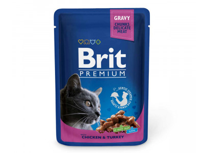 Влажный Корм Brit (Брит) Для Кошек Цыпленок и Индейка в Соусе Premium Cat Chicken & Turkey 85г (1*24) 5048823 