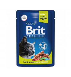Влажный Корм Brit (Брит) Для Стерилизованных Кошек Ягненок и Говядина в Соусе Premium Cat Lamb & Beef For Sterilised 85г 5048922 (1*24)