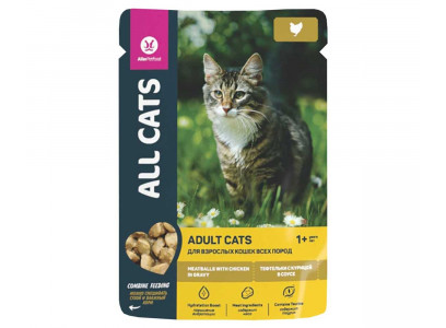Влажный Корм All Cats (Олл Кэтс) Для Стерилизованных Кошек Тефтельки Курица в Соусе 85г (1*28) 