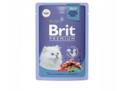 Влажный Корм Brit (Брит) Для Котят Телятина и Морковь в Желе Premium 85г (1*24) 5050116 