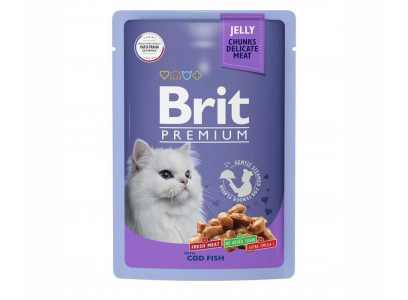 Влажный Корм Brit (Брит) Для Кошек Треска в Желе (1*24) Premium 85г 5050178 