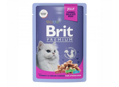Влажный Корм Brit (Брит) Для Стерилизованных Кошек Индейка и Сыр Желе Premium 85г (1*24) 5050192 