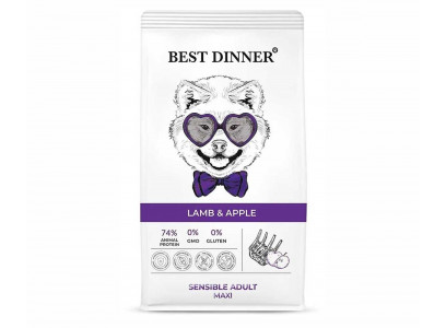 Сухой Корм Best Dinner (Бест Диннер) Для Собак Крупных Пород с Чувствительным Пищеварением Ягненок и Яблоко Dog Adult Sensible Maxi 3кг 