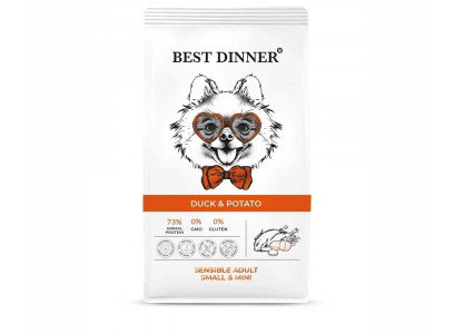Сухой Корм Best Dinner (Бест Диннер) Для Собак Мелких Пород с Чувствительным Пищеварением Утка и Картофель Adult Mini 1,5кг 