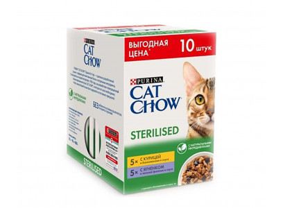 Влажный Корм Cat Chow (Кэт Чау) Для Стерилизованных Кошек Курица и Баклажаны 10*85г 