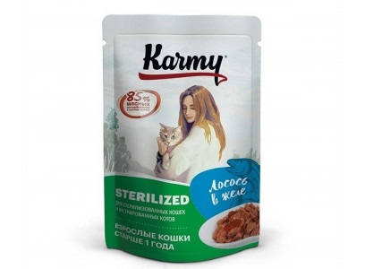 Влажный Корм Karmy (Карми) Для Стерилизованных Кошек Лосось в Желе 80г (1*24) 7825 