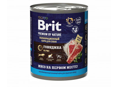 Консервы Brit (Брит) Для Собак Говядина и Рис Premium By Nature 850г 5051168 