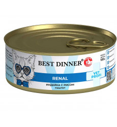 Лечебные Консервы Best Dinner (Бест Диннер) Для Кошек При Заболевании Почек Индейка и Рис Exclusive Vet Profi Renal 100г 7669