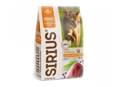 Сухой Корм Sirius (Сириус) Для Стерилизованных Кошек Утка и Клюква 1,5кг (1*6) 