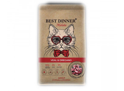 Сухой Корм Best Dinner (Бест Диннер) Для Кошек Гипоаллергенный Телятина и Орегано Holistic Hypoallergenic Cat Adult  1,5кг 78104 