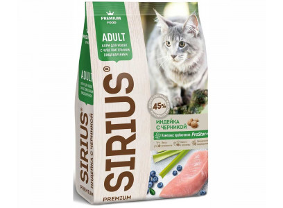 Сухой Корм Sirius (Сириус) Для Кошек с Чувствительным Пищеварением Индейка и Черника 1,5кг (1*6) 