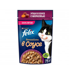 Влажный Корм Felix (Феликс) Для Кошек Утка и Морковь в Соусе Sensation 75г (1*26)