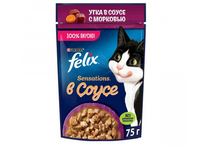 Влажный Корм Felix (Феликс) Для Кошек Утка и Морковь в Соусе Sensation 75г (1*26) 
