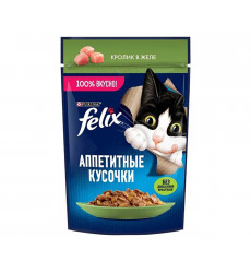 Влажный Корм Felix (Феликс) Аппетитные Кусочки Для Кошек Кролик в Желе 75г (1*26)