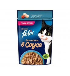 Влажный Корм Felix (Феликс) Для Кошек Треска и Томат в Соусе Sensation 75г (1*26)