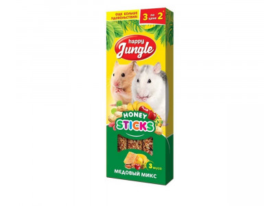 Лакомство Палочки Happy Jungle (Хэппи Джангл) Для Мелких Грызунов Медовый Микс 6шт 180г J217 (1*12)