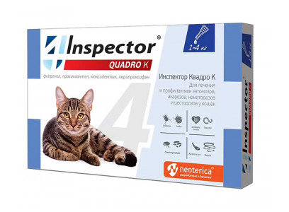 Капли Против Внешних и Внутренних Паразитов Inspector Quadro (Инспектор Куадро) Для Кошек 1-4кг 3шт I311