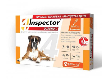 Капли Против Внешних и Внутренних Паразитов Inspector Quadro (Инспекор Куадро) Для Собак 25-40кг 3шт I317