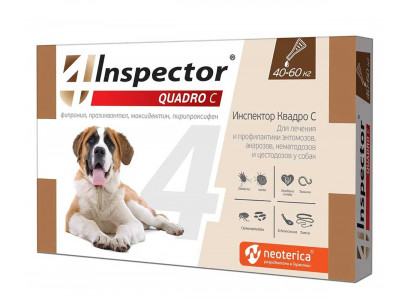 Капли Против Внешних и Внутренних Паразитов Inspector Quadro (Инспектор Куадро) Для Собак 40-60кг 3шт I318