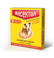 Капли Инсектал От Клещей Блох Для Собак Кошек 4-10кг 6шт N112