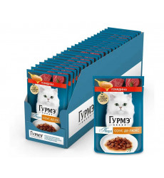 Влажный Корм Гурмэ Для Кошек Перл Соус Де-Люкс Говядина 26 Шт в Блоке 75г (1*1)