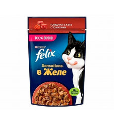 Влажный Корм Felix (Феликс) Для Кошек Sensation в Желе Говядина и Томат 75г (1*26)