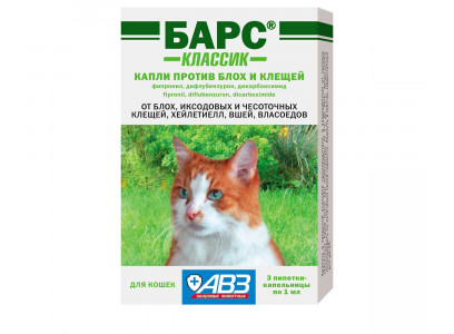 Капли Барс Классик От Блох и  Клещей Для Кошек 3-Пипетки 