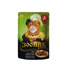 Влажный Корм Зооник Для Кошек Курица и Утка Кусочки в Соусе 85г (1*24)