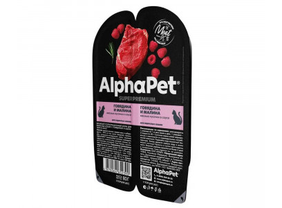 Влажный Корм Alphapet Superpremium (Альфапет Суперпремиум) Для Кошек Говядина и Малина Кусочки в Соусе 80г 52390 