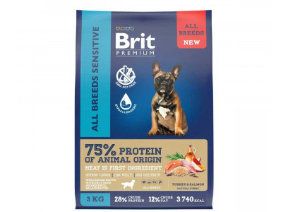 Сухой Корм Brit (Брит) Для Собак с Чувствительным Пищеварением Лосось и Индейка Premium Dog Sensitive 3кг 5063208 