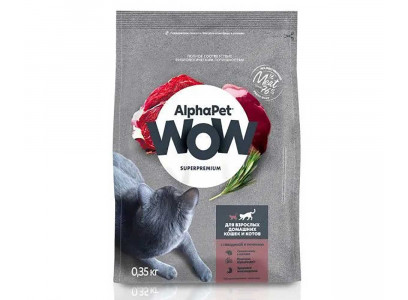 Сухой Корм Alphapet Wow (Альфапет Воу) Для Кошек, Живущих Дома Говядина и Печень 350г 51515 