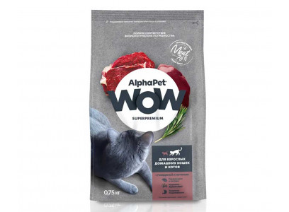 Сухой Корм Alphapet Wow (Альфапет Воу) Для Кошек, Живущих Дома Говядина и Печень 750г 50822 