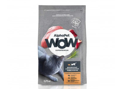 Сухой Корм Alphapet Wow (Альфапет Воу) Для Стерилизованных Кошек Индейка и Потрошки 750г 50761 