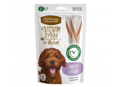 Лакомство Деревенские Лакомства Для Собак Средних Пород Чистим Зубы Твистер с Уткой 90г 79212587 