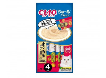 Лакомство Inaba (Инабе) Ciao Churu Для Кошек 14г*4 Пюре Тунец Магуро и Морской Гребешок 