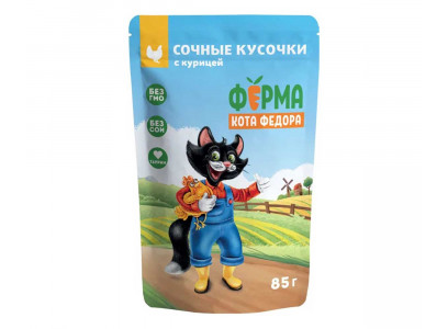 Влажный Корм Мнямс Для Кошек Ферма Кота Федора Курица Сочные Кусочки 85г 