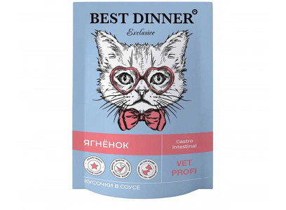 Лечебный Влажный Корм Best Dinner (Бест Диннер) Для Кошек При Заболеваниях ЖКТ Ягненок Кусочки в Соусе Exclusive Gastro Intestinal 85г 7444 