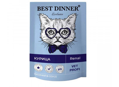 Консервы Best Dinner (Бест Диннер) Для Кошек При Заболевании Почек Курица Кусочки в Соусе Exclusive Renal 85г 7446 