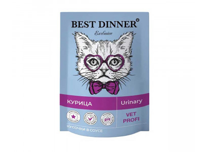 Лечебный Влажный Корм Best Dinner (Бест Диннер) Для Кошек При МКБ Курица Кусочки в Соусе Exclusive Urinary 85г 7447 