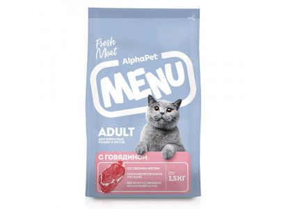 Сухой Корм Alphapet (Альфапет) Menu Adult Для Взрослых Кошек с Говядиной 1,5кг 52765 