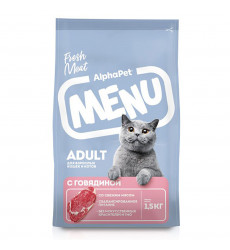 Сухой Корм Alphapet (Альфапет) Menu Adult Для Взрослых Кошек с Говядиной 1,5кг 52765