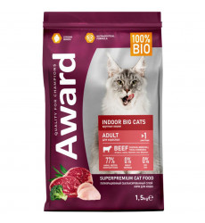 Сухой Корм Award (Эвард) Indor Big Для Крупных Домашних Кошек Говядина и Курица 1,5кг